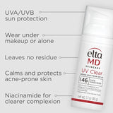 Elta MD UV Clear Facial Sunscreen Broad-Spectrum SPF 46 for Sensitive or Acne-Prone Skin, Oil-free, Dermatologist-Recommended Mineral-Based Zinc Oxide Formula, 1.7 oz