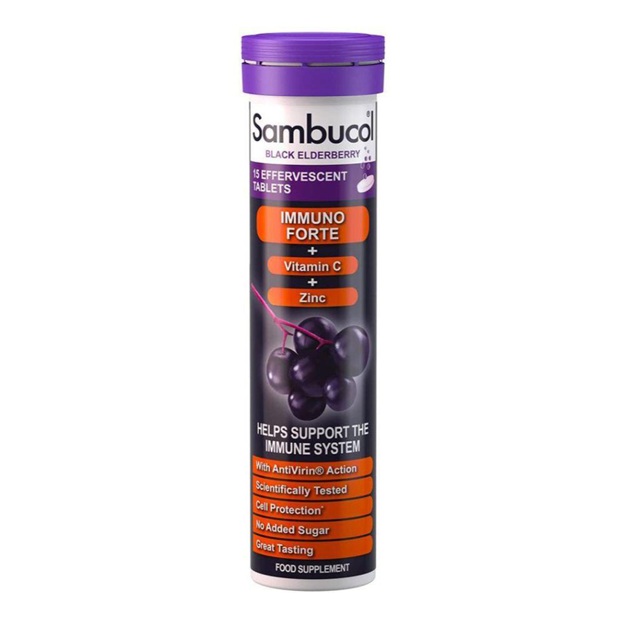 Sambucol Immuno Forte Vitamin C + Zinc Effervescent, Black Elderberry - 15 Tablets - Expiry 12/2024