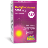 Natural Factors B12 Methylcobalamin, 5000 mcg, 60 Chewable Tablets, Helps Form Red Blood Cells